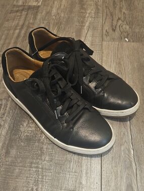 Aetrex Blake Comfort Sneaker Black Leather Low Sneakers with White Soles 39 8.5
